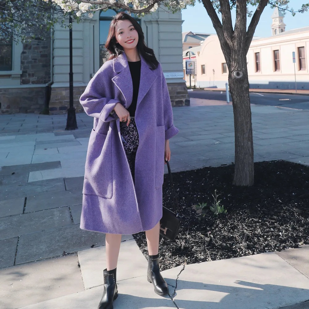 

Photo Shoot French Woolen Jacket 2019 Autumn And Winter New Style WOMEN'S Dress Retro Big Pocket Fold-down Collar Mid-length Woo