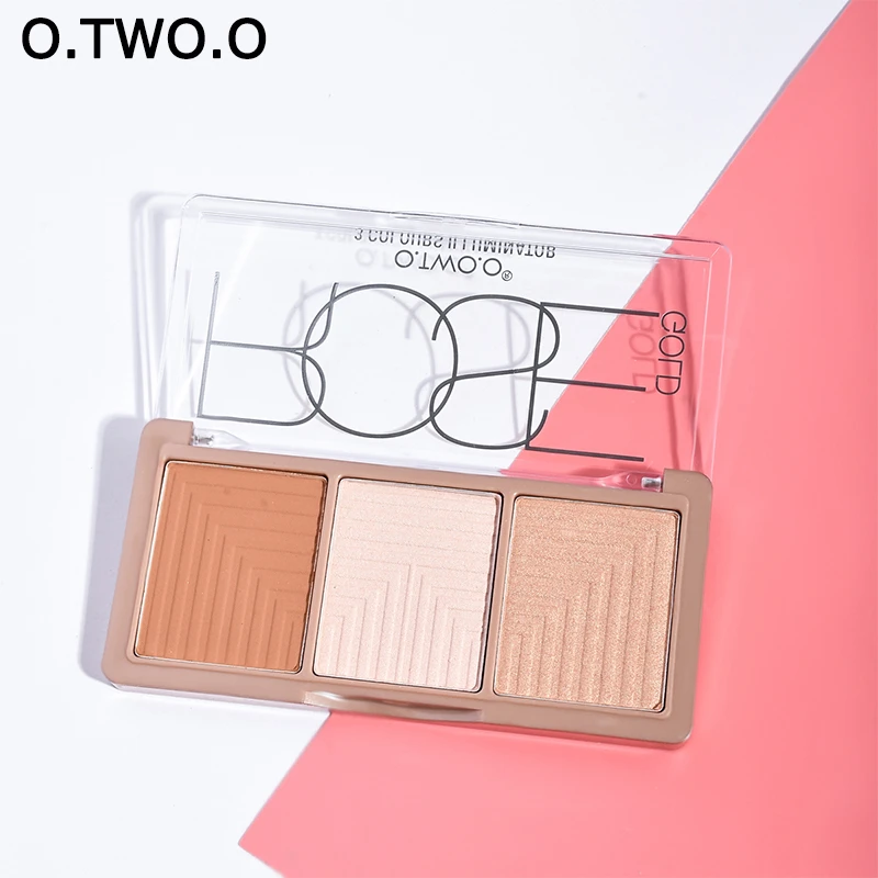 

O.TWO.O Highlighter Face Powder Blush Brush Palette 3D Pressed Contour Highlighter Shading Face Make Up 3 Color Loose Powder