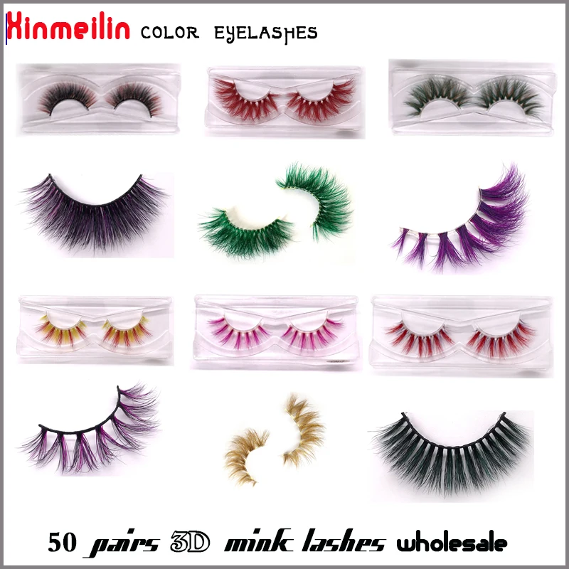 

50 pairs color 3D mink lashes wholesale natural long individual thick fluffy makeup colorful eyelashes lash extension supplies