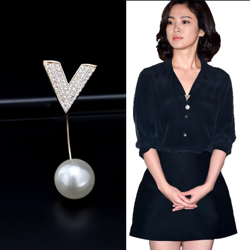 

Japanese Korean Simple Pearl Curved Needle Small Brooch WOMEN'S Coat Brooch Cardigan Versatile V-neck Anti-Exposure Accessories