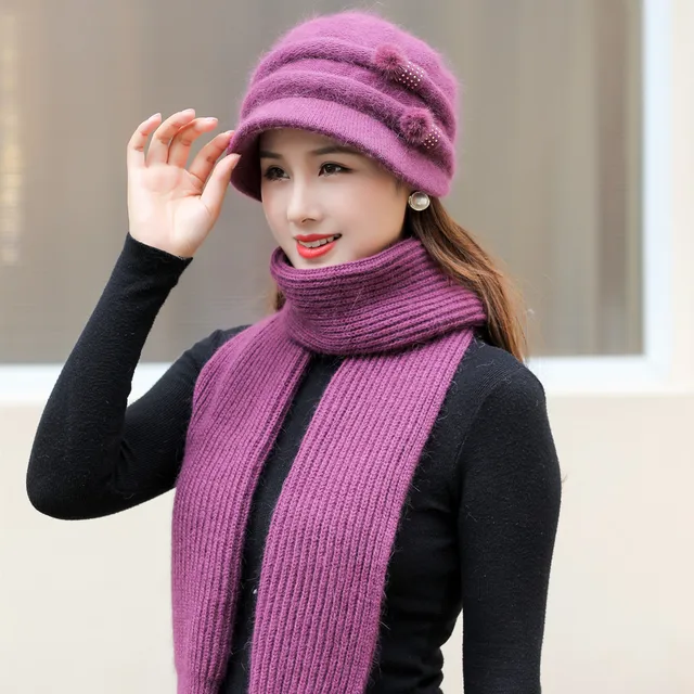 Gorro forrado de piel y bufanda para mujer, conjunto de gorro cálido, gorro de cubo de punto de piel de conejo informal, nuevo, Invierno|Las mujeres de punto y gorros| AliExpress