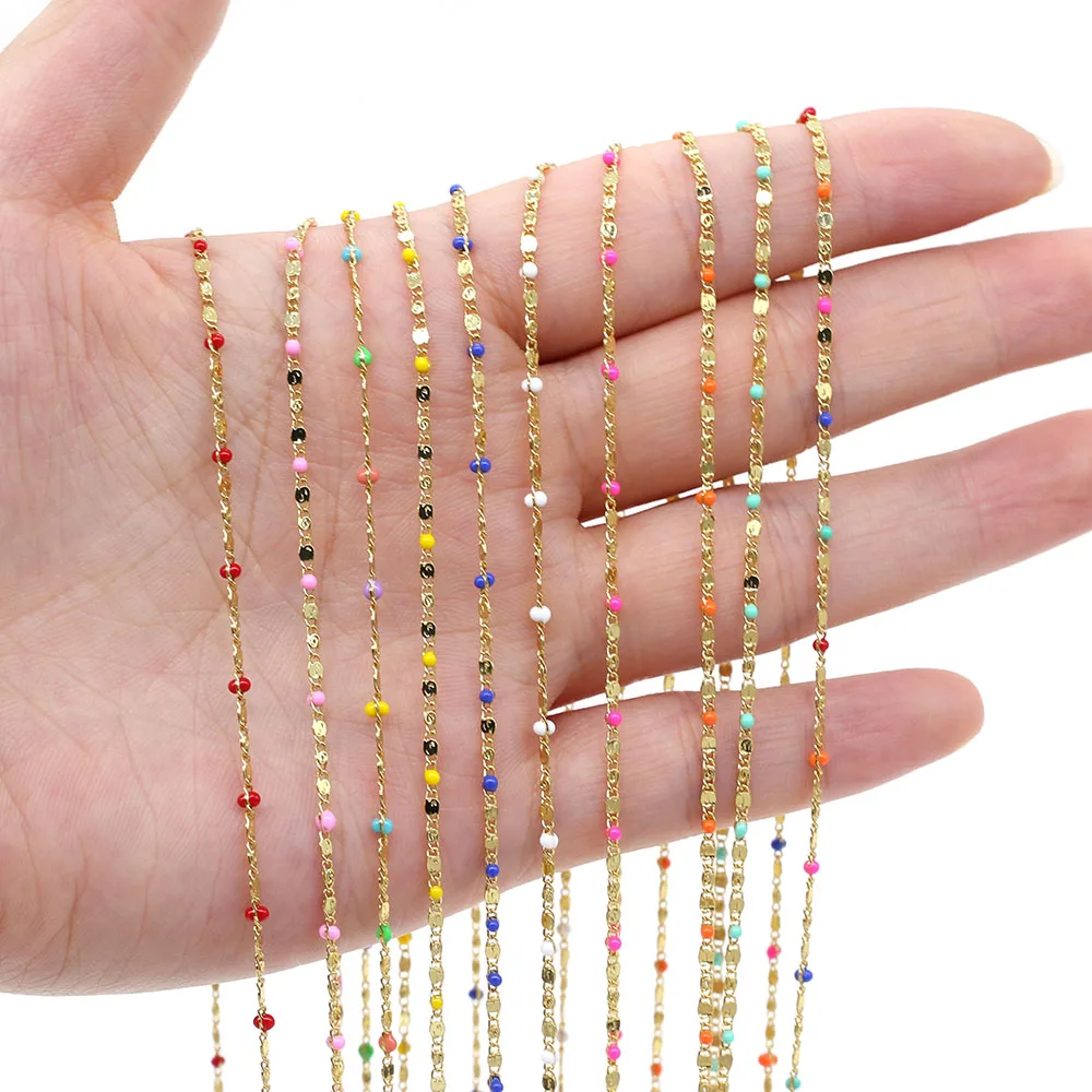 

1 m Handmade Copper Chain 2x2mm Dripping Oil Beads for Woman Gifts Jewelry Findings DIY Necklace Bracelet Accessories