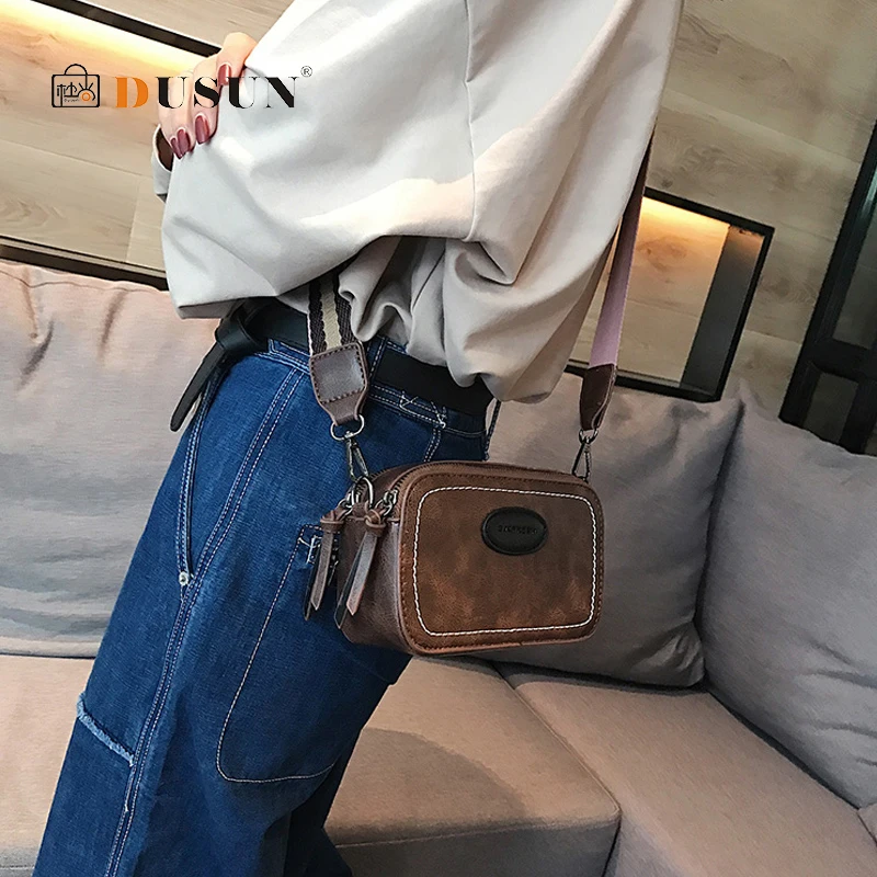 

Vintage Wide Strap Women Crossbody Bags Designer Luxury Pu Leather Lady Shoulder Messenger Bag Small Flap Square Purses Female