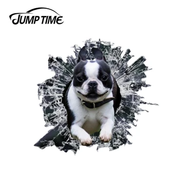 

Jump Time 13cm x 12.2cm 3D boston terrier window sticker Glass Slag Decal Reflective Stickers Waterproof Bird Decals