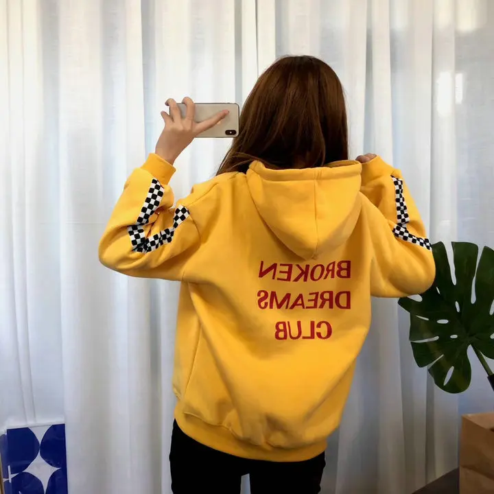 Свободная Толстовка в клетку с буквенным принтом Харадзюку, толстовки размера плюс, Корейская уличная одежда, флисовый пуловер размера плюс, повседневная одежда