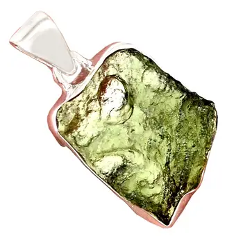 

Genuine Czech Moldavite Pendant 925 Sterling Silver, 32.8 mm, AP6720