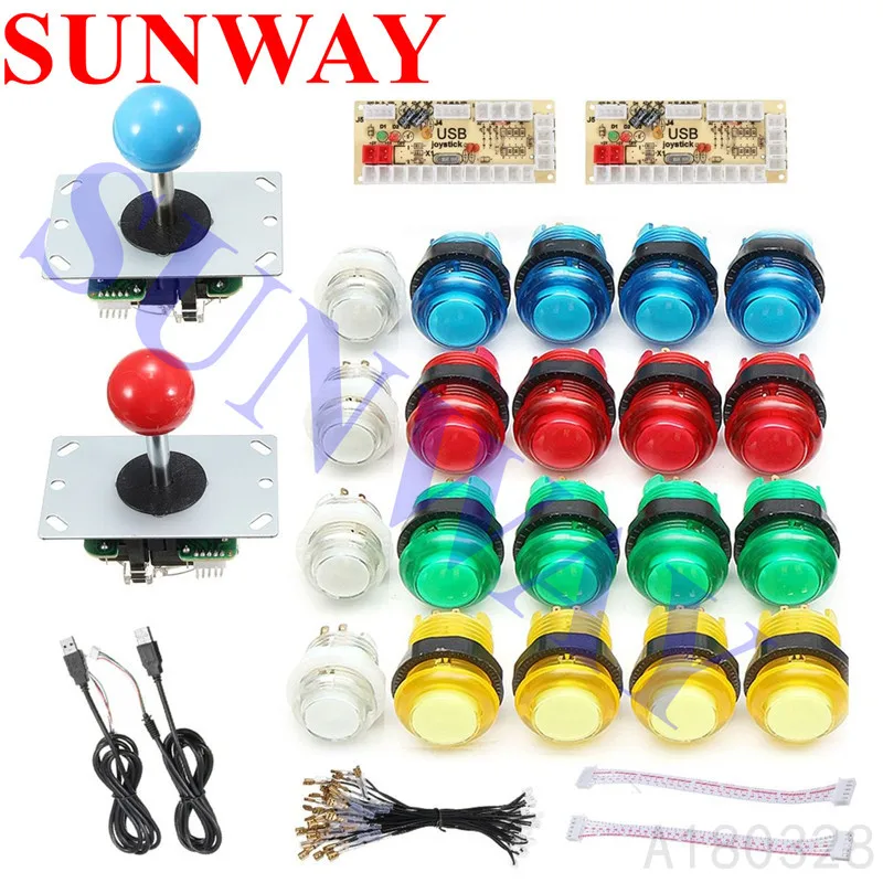 

2 Players Arcade Game DIY Kits Parts USB Controller Joystick + 5V LED Push Button set