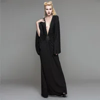 

Devil Fashion Women Gothic Party Dress Deep V-Neck High Waist Cloak Sleeve Sexy Floor-length Long Dress