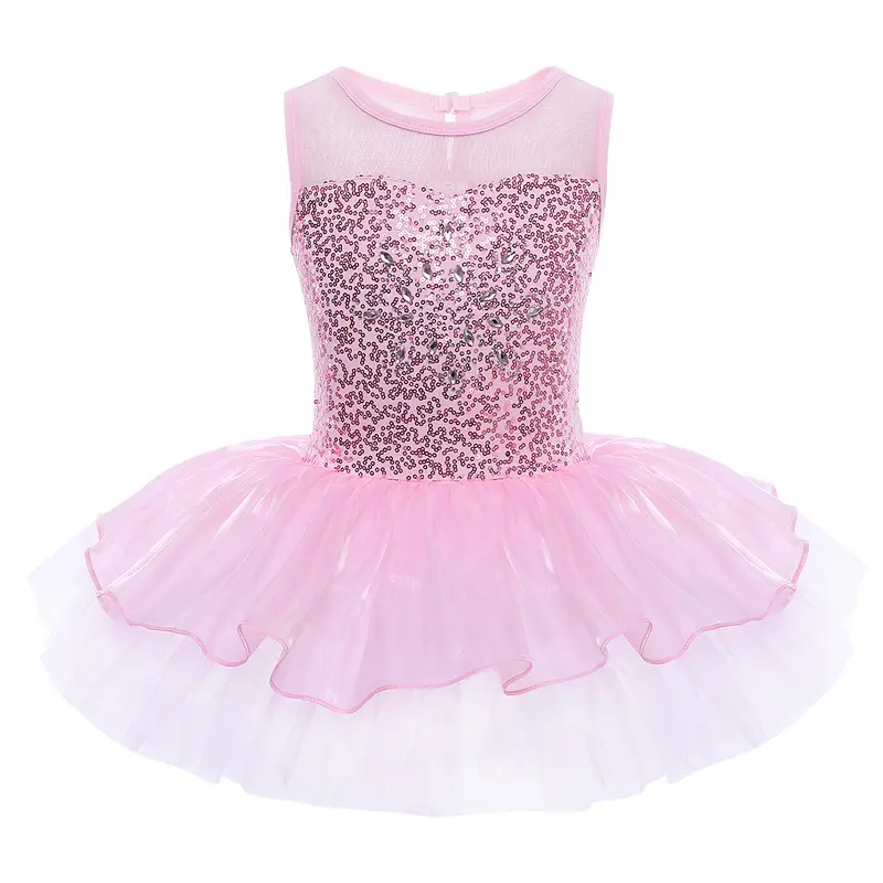 Child Tutu Ballet Dress Girls Ballerina Tulle Costume Sequins Mesh Splice Bowknot on Waist Gymnastics Leotard Kids Dancewear - Image 7