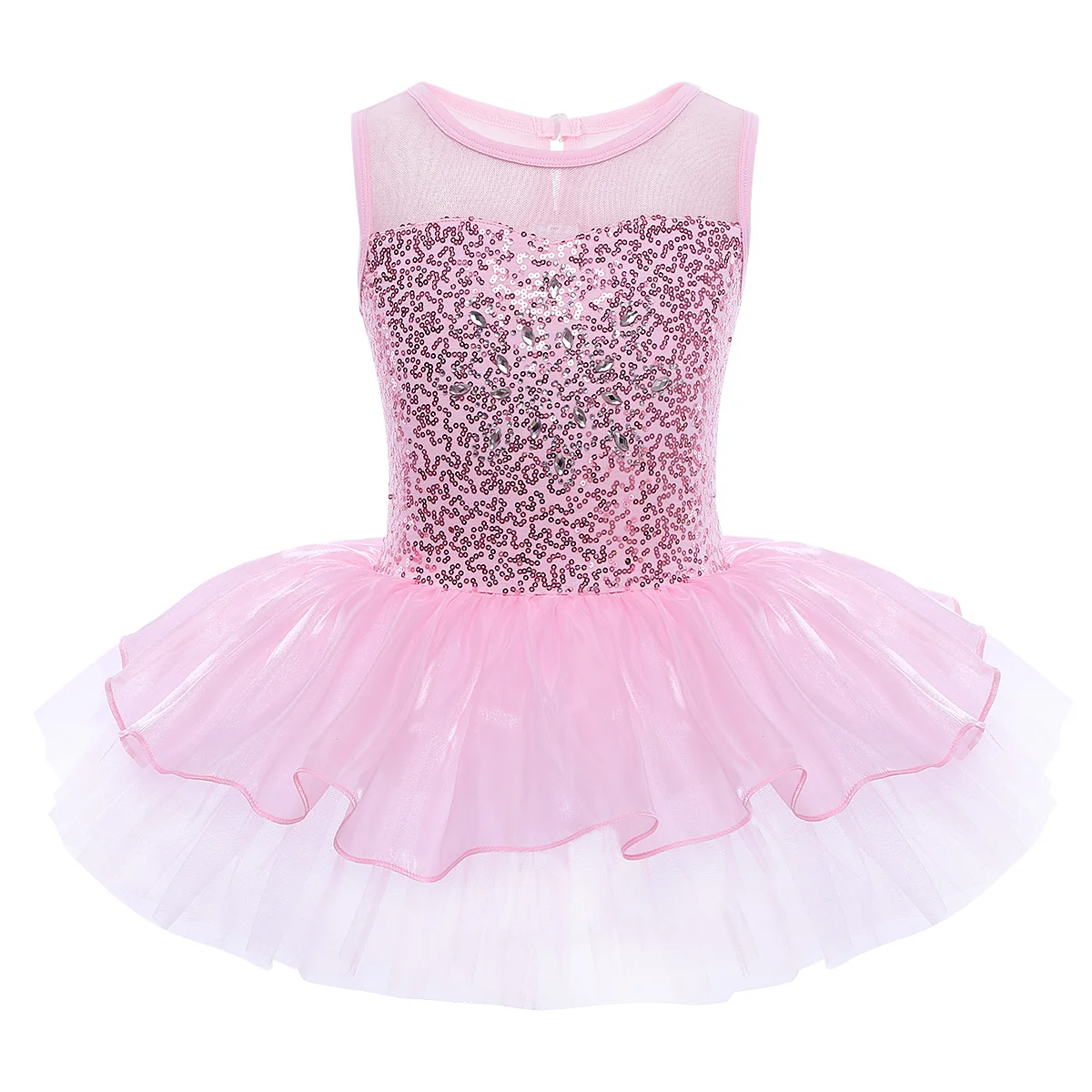 Freebily Girls Kids Sequins Ballet Dance Tutu Dress Ballerina Fairy Costume Gymnastic Leotard Asymmetrical Skirt 