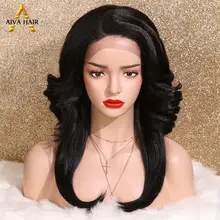 Aiva волосы Glueless Косплей Черный парик на кружеве жаропрочные синтетические парики для женщин яки прямые L часть поддельные волосы парик