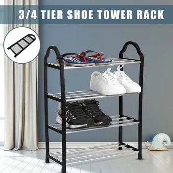

3/4 Tiers Aluminum Metal Shoe Rack Easy Assembled Tiers Shoes Shelf Storage Organizer Stand Shoebox Holder Keep Room Neat