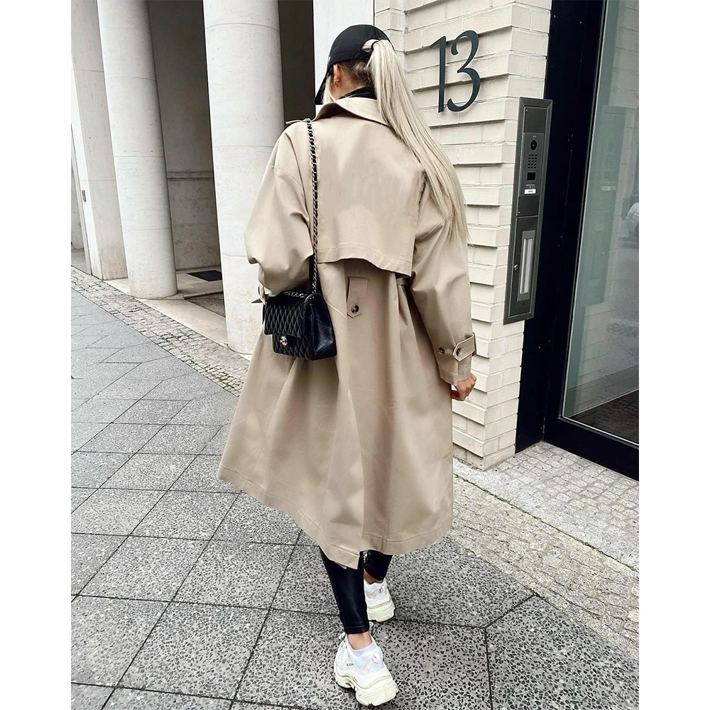

New Pop Women Long Trench Coat Oversized Long Sleeves Casual Vogue Windbreaker Woman Coats Outfit