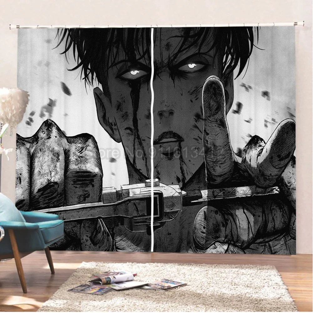 Attack On Titan Blackout Curtains 2 Panels Anime Cartoon Curtains 3D Print The Final Season Window Drapes Home Window Treatments