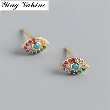 

ying Vahine New Arrival Evil Eyes Earring 100% 925 Sterling Silver Multicolor Mini Zircons Blue Eyes Stud Earrings for Women