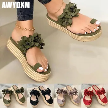 

Large size Women Slippers Summer Flower lady Casual Beach Flip Flops female clip Toe Platform slippers Sandalias mujer 2020 s178