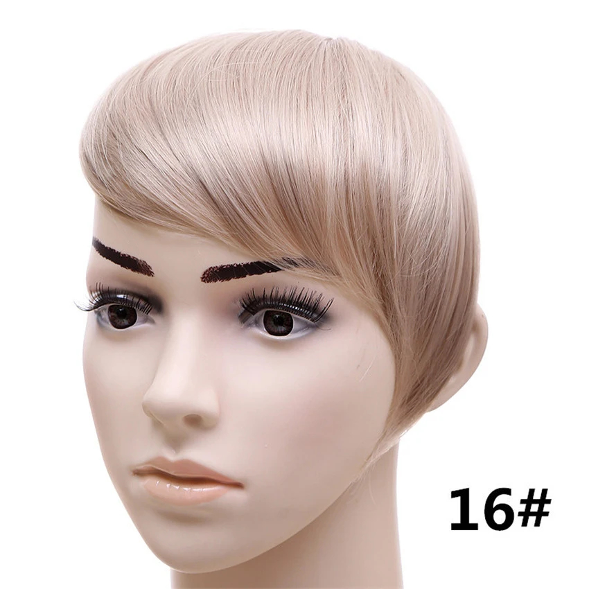 Женские синтетические волосы с боковой частью, блонд, прямые челки, удлинение для девочек, темно-коричневые бахромы, высокотемпературное волокно - Цвет: 16