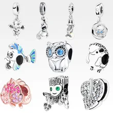 Новинка осени, бусины из стерлингового серебра 925, сверкающее ПАВЕ, лист, Подвеска Сова, подходят к оригиналу Pandora, браслеты для женщин, сделай сам, ювелирное изделие