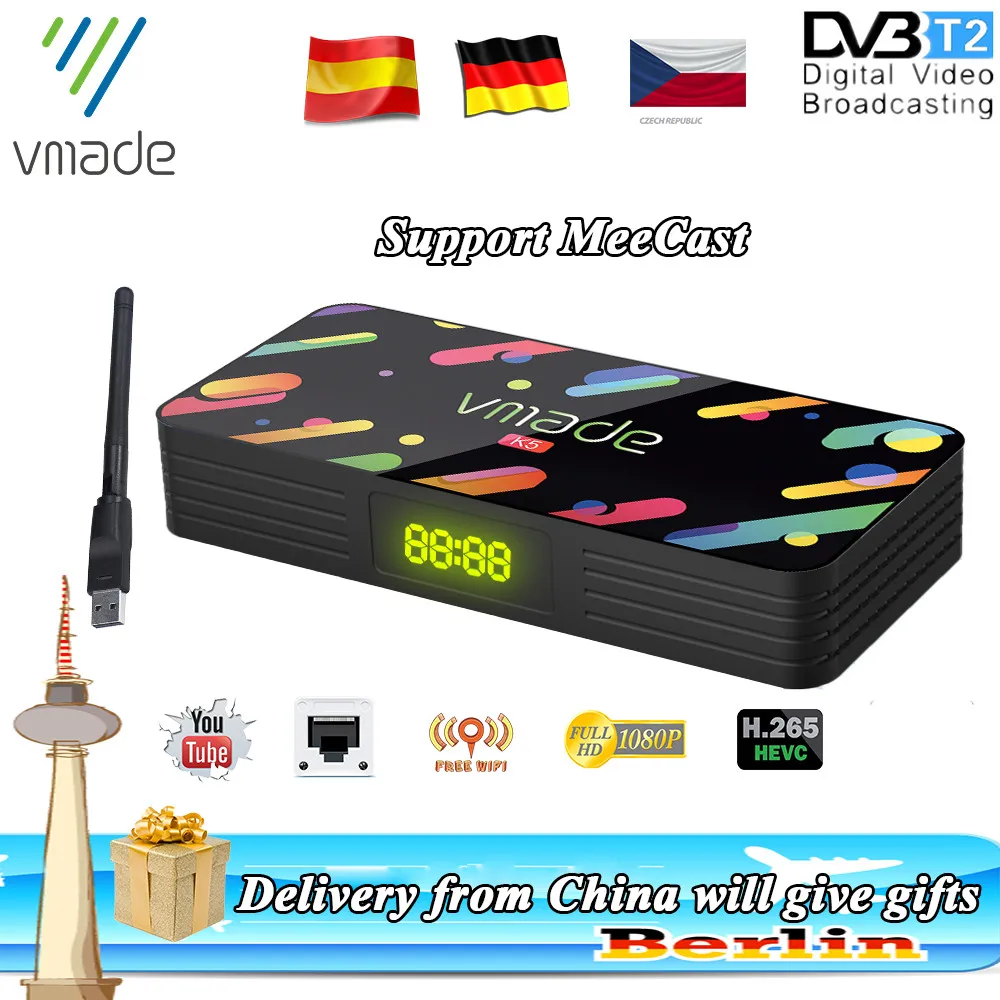 Vmade Upgrade FULL HD 1080P Set Top Box Digital TV Receiver DVB T2 Terrestrial Tuner Analogue to Digital Television Converter with Built-in WiFi