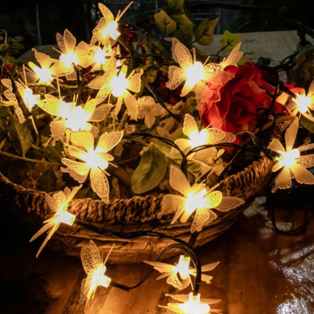 3 м 20 светодиоды гирлянда бабочки, цветы, Фея огни хрустальные цветы гирлянда для свадьбы Рождество украшение дома ночник