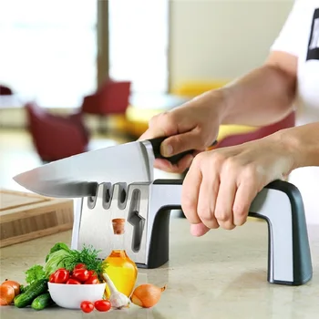 

4 in 1 Scissor Knife Professional Sharpener Tools Grey Sharpening Stone Non-slip Handle Kitchen Gadgets Household Accessory