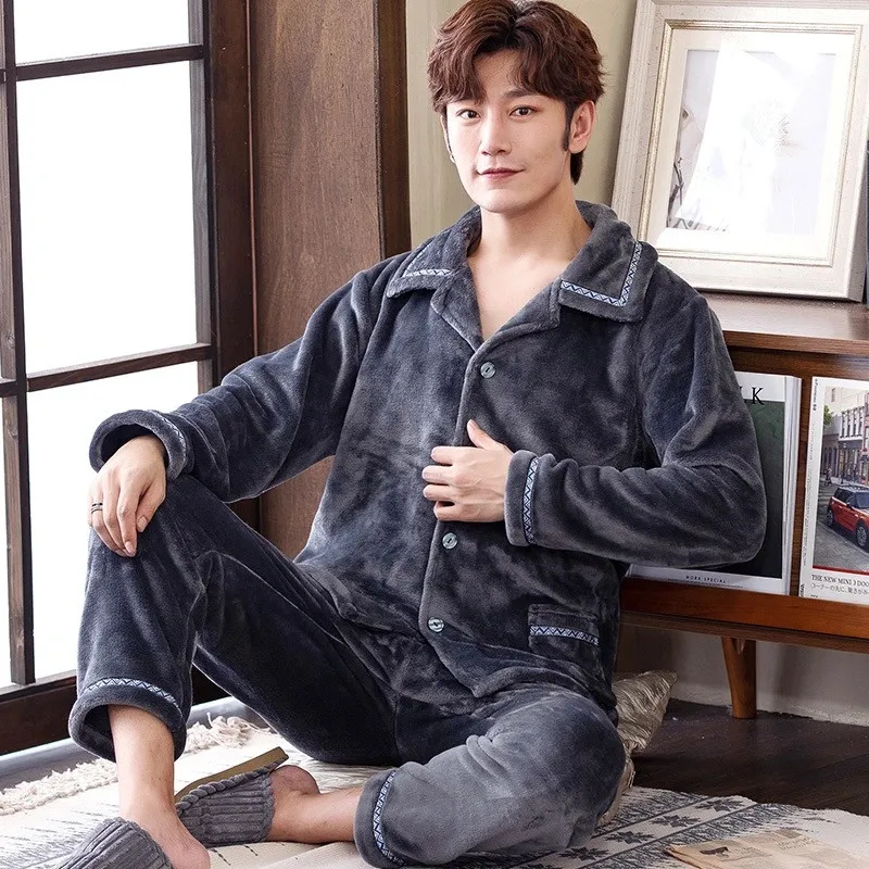 

2020 Winter Thick Warm Men Pajamas Flannel Pajama Set for Men Long Sleeve Plus Size 3XL Homewear Warm Sleepwear Boys Pyjamas