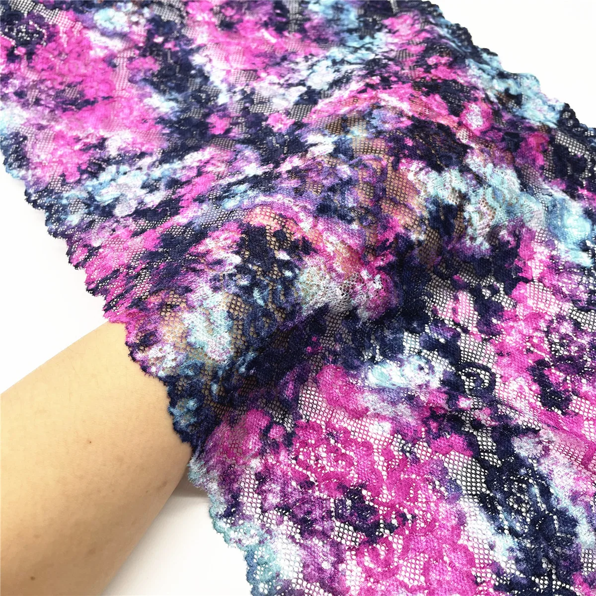 3M/lot Width 28cm Mixed Pink Blossom Wide Elastic Lace Trim 3