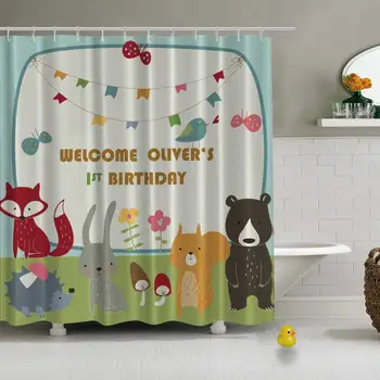 

Birthday Card Cute Woodland Animals Cartoon Vector Shower Curtain for Kids Bathroom,79''L x 72''W