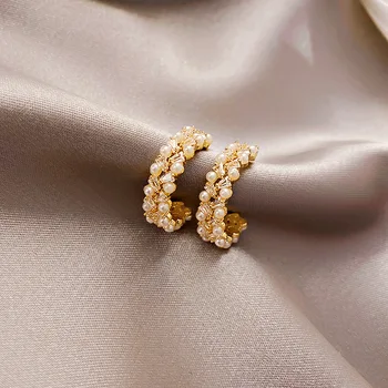 

Korean Fashion Simple Imitation Pearl Zircon C-shaped Earrings Temperament Sweet Sweet Girl Women Accessories Jewelry