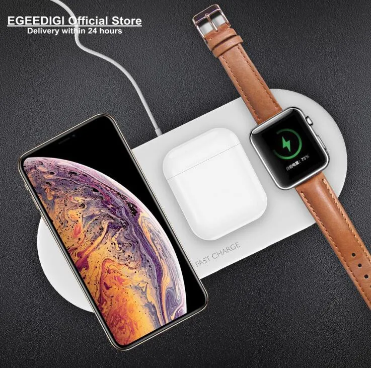 

Egeedigi 3 in 1 All in one 10W Wireless Charge For iPhone 8 Plus X XR Xs Watch 1/2/3/4 38/40/42/44MM Air Pods wireless earPhone