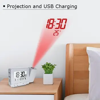 

Desk Snooze LED Digital Backlight Date Function USB Charge Alarm Clock Projector Electronic Snooze Alarm Clock Watch despertador