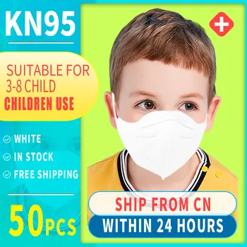 

50 Pcs baby face mask 3-8 Kids Disposable Mouth Masks For Children 5 Layer KN95 White Color Soft Breathable 2 Layer Nonwoven