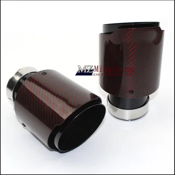 

1pcs modified carbon fiber straight mouth gloss red 304 stainless steel grilled black A.K muffler tail pipe car tail mouth