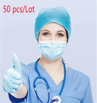 

50pcs Dropping Fast delivery Sale 3-layer mask Face Mouth Masks Non Woven Disposable Masks Earloops Masks In Stock