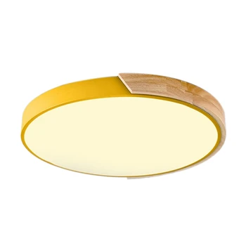 

Nordic Oak Wood Adjustable Led Ceiling Lamp Warm Light Round Bedroom Lamps Apricot Yellow 30Cm