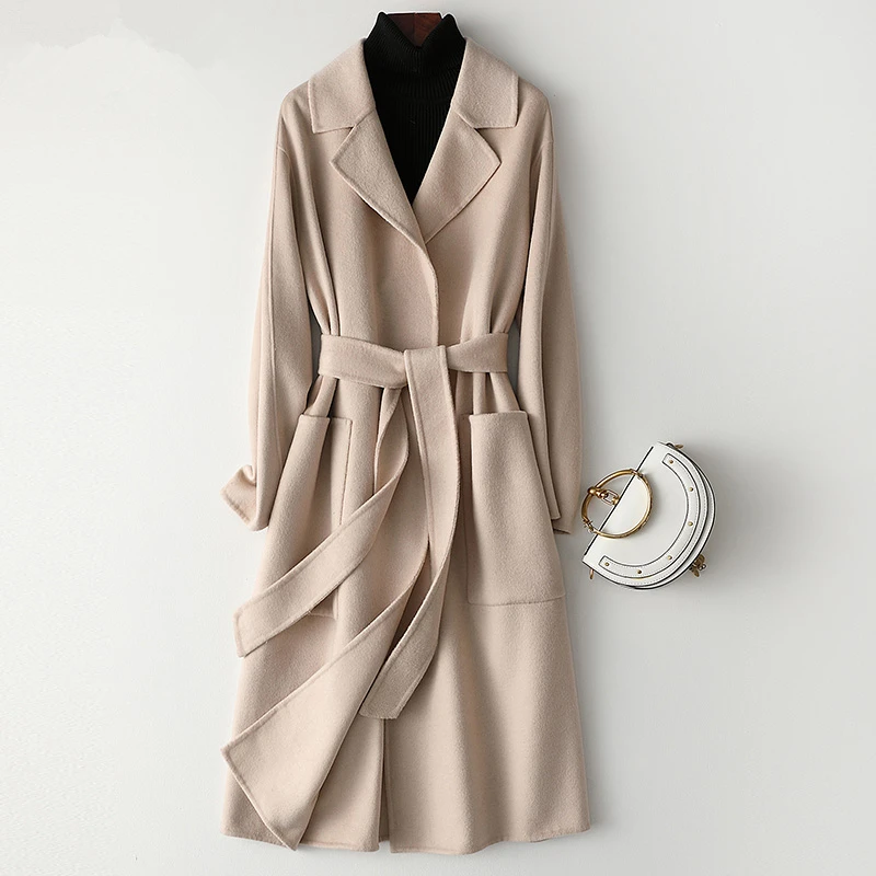 

2020 Autumn Winter New Fashion Solid Double-sided Wool Jacket Women Overcoat Korean Slim Long Wool Coat Women Luxury Woolen Coat