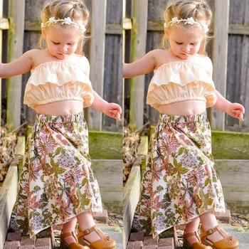 

HIPAC 2PCS Toddler Little Girl Fall Clothes 2020 Tiny Cottons Two Piece Skirt Set Summer Fashion Sleeveless Pullover Floral