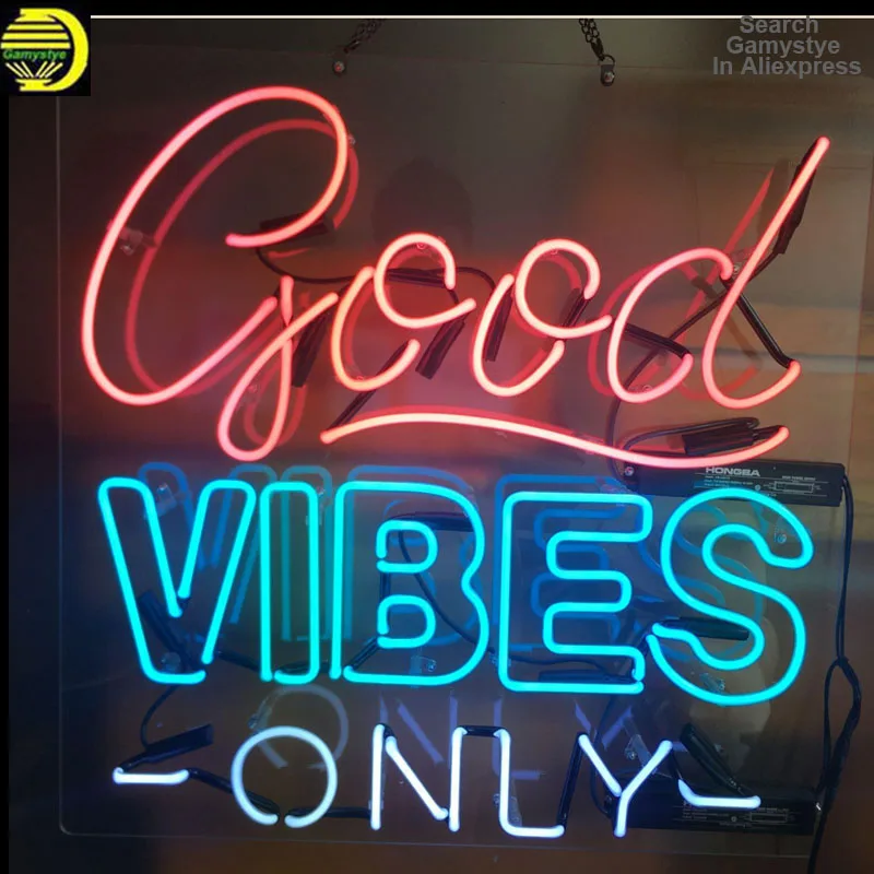 Неоновая вывеска Good Vibes Only Настоящая стеклянная трубка пивной бар неоновая 10 кВ