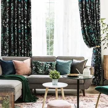 

Luxury Blackout Curtains for Living Room Thick Velvet Curtain Plants Printed White Tulle Sheer Curtain Healthy Blinds Original
