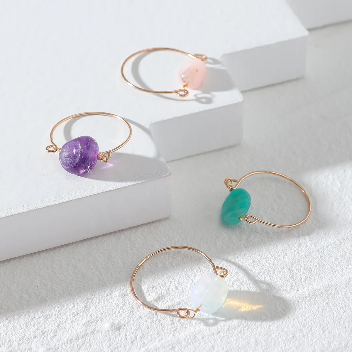 Autumn Women Jewelry Natural Stone Ring Fashion Stackable Rings Set 4 Pieces ring set