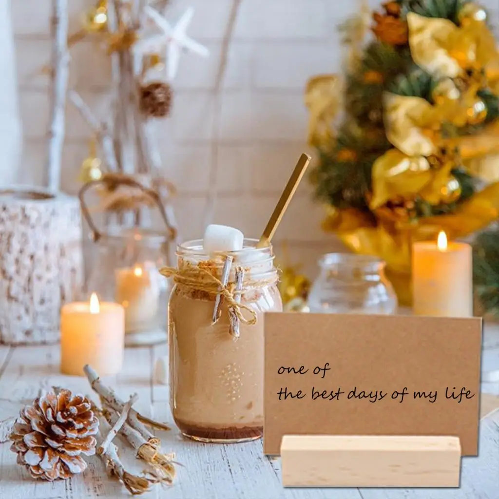 10Pcs Wood Place Card Holders, Table Number Holders, Wood Photo Holders, Ideal for Wedding Party Table Name and More