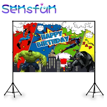 

Cartoon Comic Avengers Photography Background Boys 1st Birthday Party Backdrop Wallpaper Superheros Photo Studio Props Vinyl