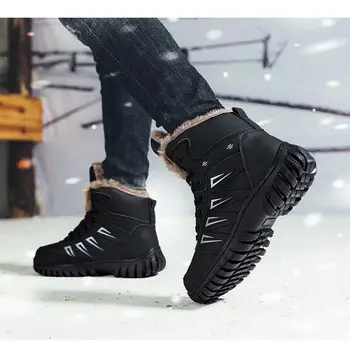 

Men Warm Boots Waterproof PU Upper Lace Up Non Slip Ankle Boots with Soft Plush Lined Outdoor Walk Shoes Winter Working Footwear