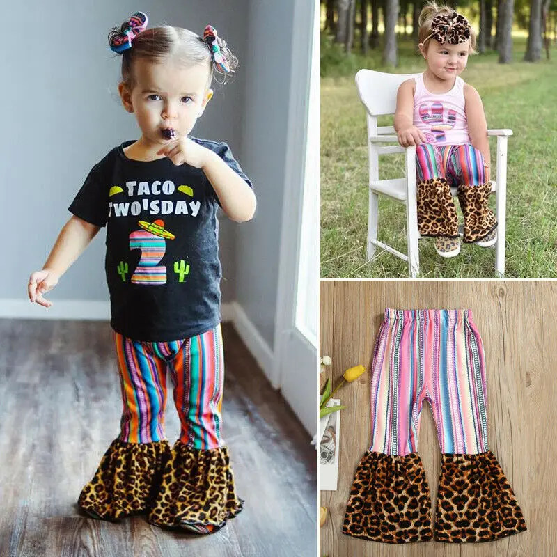 Весенне-осенние штаны для маленьких девочек; леопардовые леггинсы-клеш; Длинные повседневные штаны; брюки; одежда для детей 2-6 лет