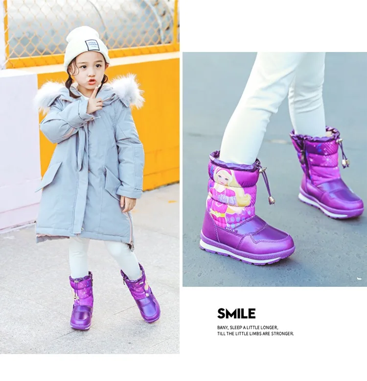 ULKNN/зимние водонепроницаемые детские сапоги; красивые зимние сапоги для девочек; Мультяшные сапоги; толстая детская хлопковая обувь