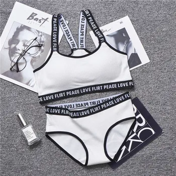 

Women Cotton Bra Sets Japanese Wrap-around Underwear Set Letters Sports Strapless Lingerie Set Zaful Intimates Bralette