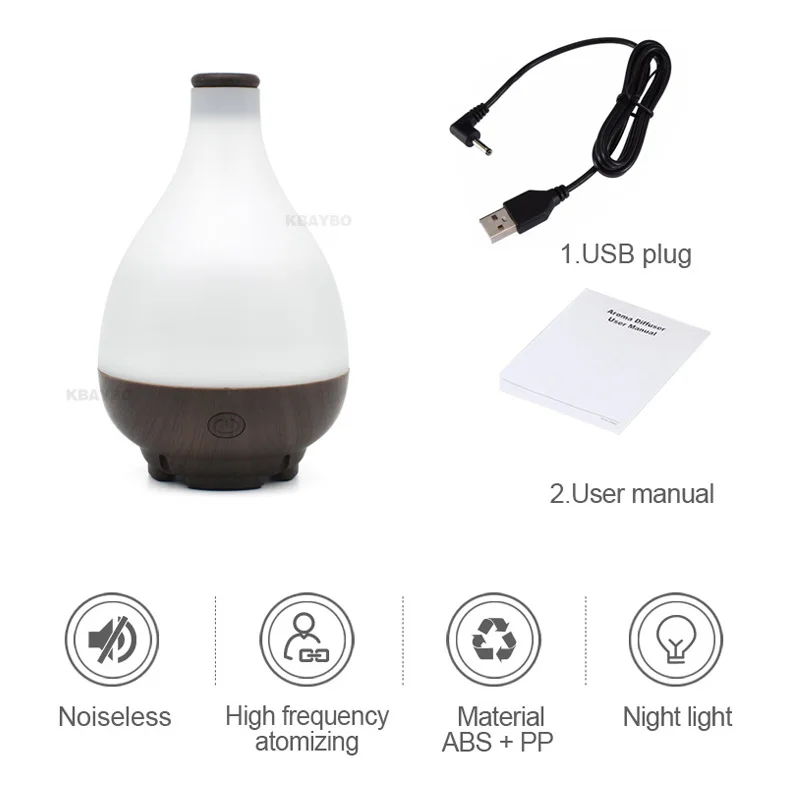 KBAYBO 95ml essential oil diffuser aromatherapy USB mini humidifier mist maker warm light ultrasonic humidifier for home office