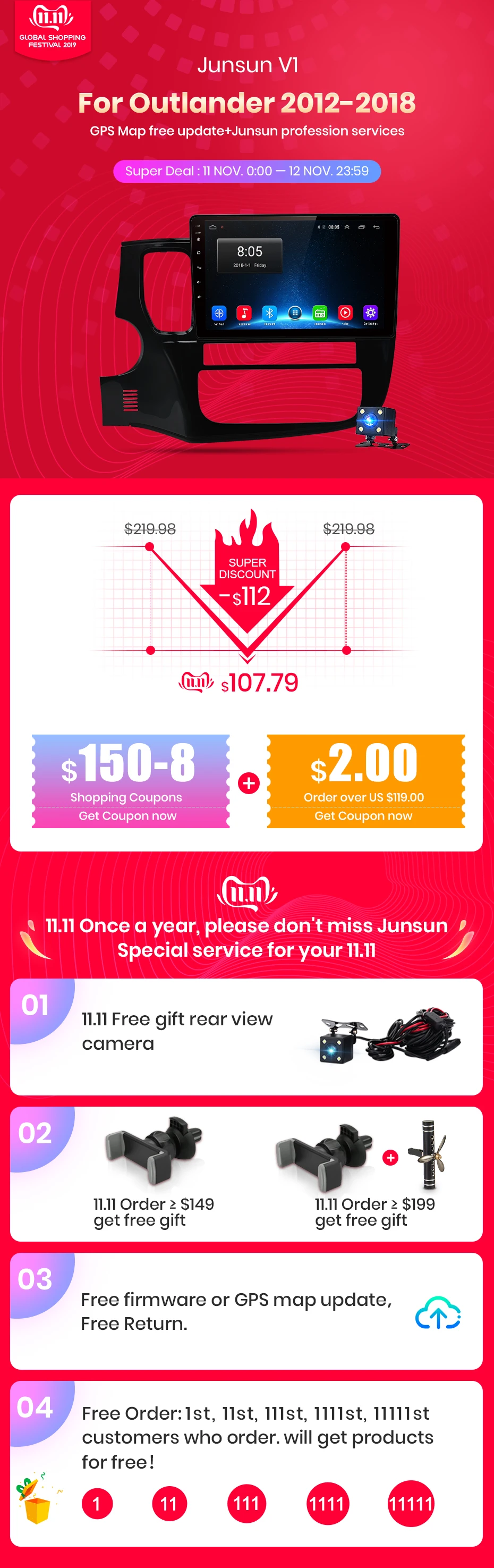 Cheap Junsun V1 2G+32G Android 9.0 4G Multimedia Video Player Navigation GPS For Mitsubishi Outlander 3 2012 2013 2015-2018 Car Radio 0