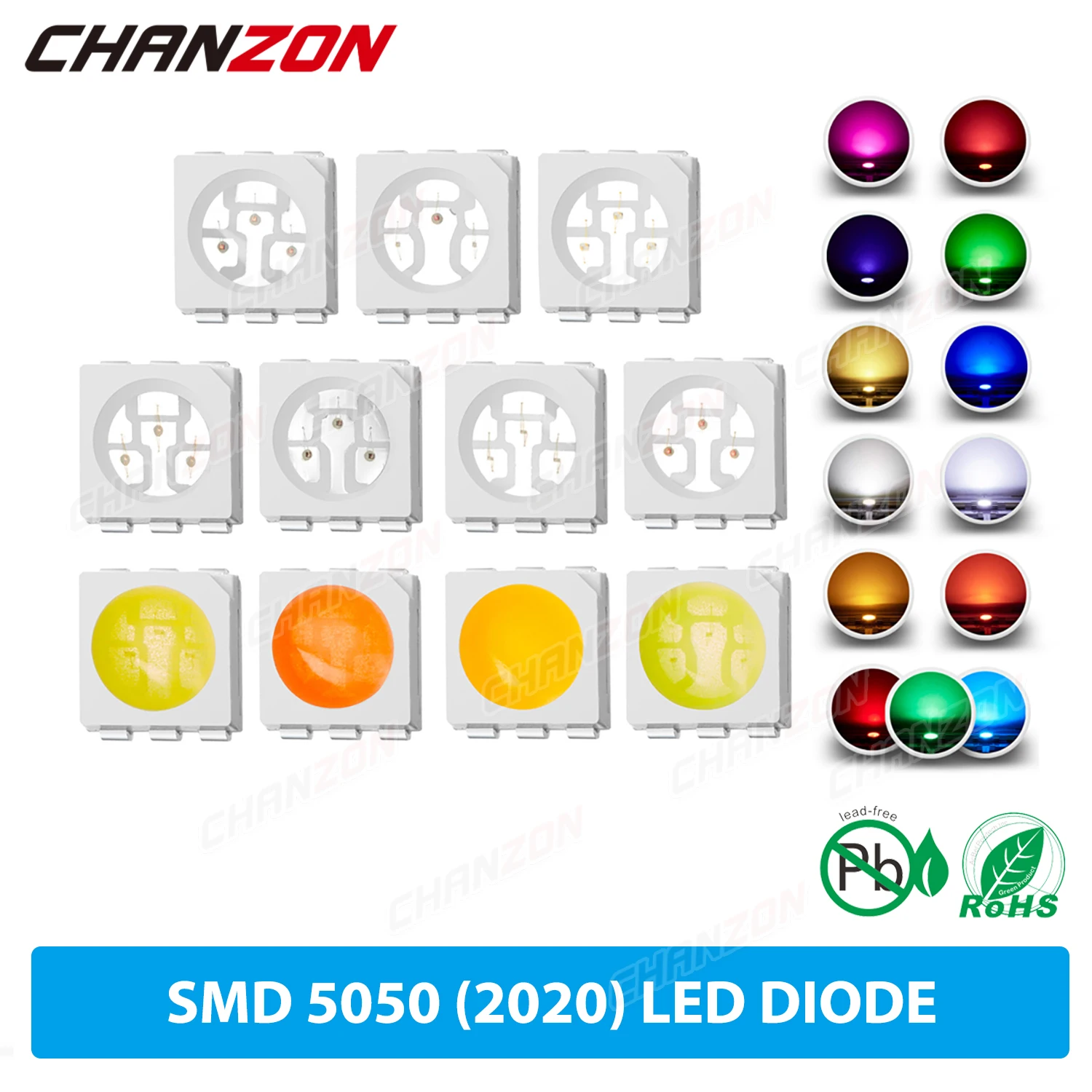 100 Pz 5050 Smd Led Diode Chip 0.2W Bianco Caldo Rosso Verde Blu Giallo Arancione Uv Viola Rosa Rgb Anodo Comune Lampadine Pcb Fai Da Te