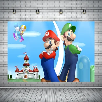 

Photo Studio Mario Bros. Photography Background Kids Party Birthday Customization HD Polyester Vinyl Photo Backdrop